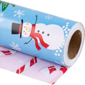 Lezakaa Conversible Christmas Rapping Paper Roll - Snowman & Black Buffalo Plaid لعيد الميلاد ، عطلة ، حفلة - 17 بوصة × 32.8 قدم (46.45 قدم مربع)