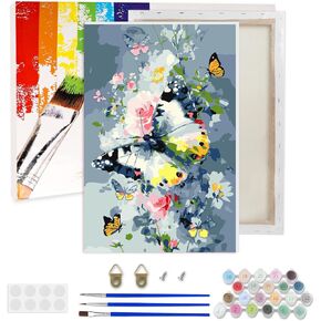 Lxmsja Abstract Butterly Paint by Numbers Kit للبالغين ، وطلاء الزهور الأكريليك بأرقام للبالغين المبتدئين ، ومخططات الطلاء بالزيت DIY لديكور الجدار المنزلي 8x12 بوصة (مؤطرة)