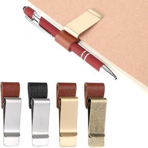 4PCS PU Leather Pen Clip for Notebook, Metal Pen Holder, Pen Loop Holder for Journal, Planner, Notebook(4 Colors)
