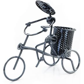 Winterworm Creative Tricycle Sty Statue Pencily حامل قلم رصاص ، نحت الدراجات المعدنية الشكل كوب قلم رصاص الحاوية.