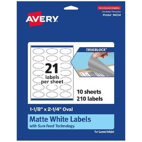 Avery TrueBlock Matte White Oval Labels مع تغذية مؤكدة ، 1-1/8 "× 2-1/4" ، 210 ملصقات بيضاء غير لامعة ، ملصقات طباعة للطباعة والليزر/الحبر القابلة للطباعة ، رائعة للتغليف وملصقات المنتجات
