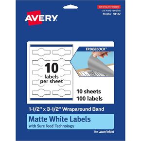 Avery TrueBlock Matte White White Wrapels Labels مع تغذية مؤكدة ، 1.5 "× 3.5" ، ملصقات فرقة السيجار ، 100 إجمالي ، طباعة إلى الحافة ، ليزر/حبر ، رائع للتغليف ووضع العلامات على المنتجات in Kuwait