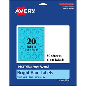 Avery Printable Round Labels with Sure Feed Technology, 1-1/2" Diameter, Bright Blue Labels, Print-to-The-Edge, Laser/Inkjet, 200 Total, Great for Stickers and Candle Labels