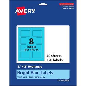 Avery Printable Rectangle Labels with Sure Feed Technology, 2" x 3", Bright Blue Labels, Print-to-The-Edge, Laser/Inkjet, 80 Total, Great for Mailing Labels and Candle Labels