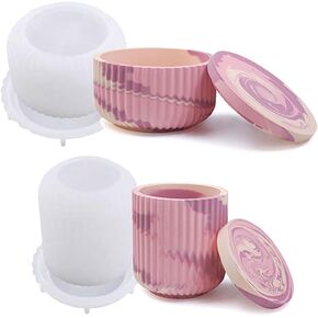 2PCS Jar Resin Mold with Lid, Jar Silicone Epoxy Molds for DIY Trinket Storage Container Candle Holder Candy Jewelry