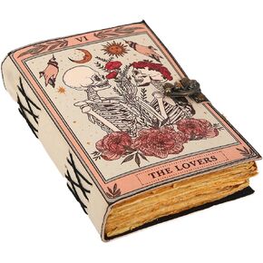 كتاب نوبات الجلود اليومية Deckle Edge Paper Grimoire Printed Journal the Lovers Tarot Notebook Spiral Gothic Notebook Skull Lover مجلات جلدية عتيقة عتيقة للرجال والنساء