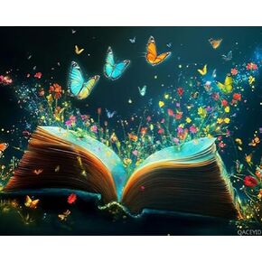 QACEYID Book Paint by Numbers Kit for Adults Butterfly Paint by Numbers Kit for Beginner DIY Oil Painting Kit with Paint Brushes and Acrylic Paint for Fall Home Room Decor, Canvas 16x20 inch