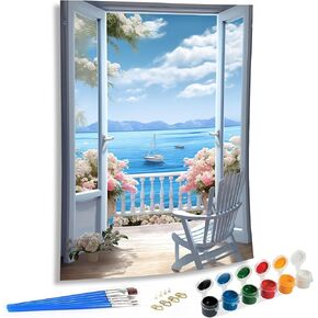 SKRYUIE Paint by Numbers Kits for Adults Window, Acrylic Scenery Oil Paint by Numbers for Adults Beginner Canvas with Brushes Paintwork Art Crafts for Home Decor 16x20 inch n2