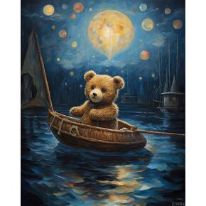 Zuvrdiai Paint حسب الرقم للبالغين ، الرحلة المقمر Bear ، لوحات DIY الطلاء الأكريليك قماش غرفة نوم ديكور رجل الطلاء Art 16x20 بوصة （بدون إطار）