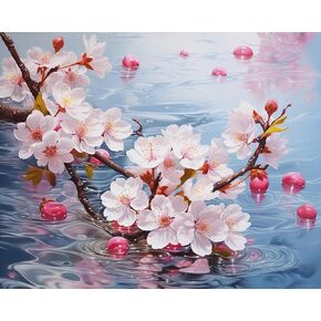 Zuvrdiai Cherry Blossoms اللوحة بأرقام DIY Kit Painti حسب رقم تصميم الفن القماشي اللوحة الزهور بواسطة أرقام الطلاء هواية المنزل ، 40x50 سم لا إطار