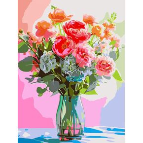 Meothan Flowers Paint by Numbers Kits for Adults and Beginners - Easy Canvas Paint by Numbers for Home Wall Decoration and Gifts 16X12 Inch (Vase Bouquet)