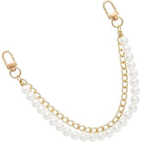 LUOTIVON 1Pcs Gold Pearl Purse Chain with Charm Replacement Metal Handbag Straps Short Handle Shoulder Crossbody Bags Straps Accessories