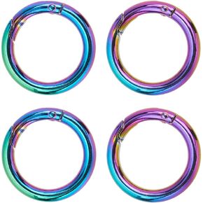 SUNNYCLUE 6Pcs Zinc Alloy O Ring Spring Gate Rings Rainbow Color Metal Round Closures Connector Fastener Carabiner Clasp Snap Hook Keyring Buckle Clip for Keychain Purse Handbag DIY Craft Supplies