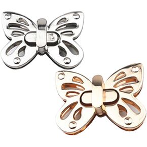 2 Sets Purse Turn Locks Butterfly Shaped Twist Lock Clutches Closures Bag Lock Buckles Metal Hardware for DIY Bag Handbag Shoulder Bag Wallet Making Accessories (Silver + Light Gold)
