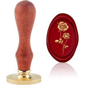 1pc Rose Wax Seal Stamp 3D Sealing Sealing Wax Stamp Oval Vintage Seal Stamp Gift لعيد الميلاد 20x30mm Retro Brass Head Stamp مع مقبض خشبي لدعم المظروف
