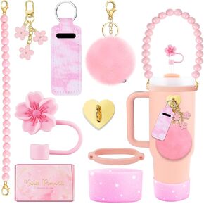 Stanley Cup Accessories Set Water Bottle Holder Strap Straw Cover Cap for Stanley Cup Charms Boot Flower Stanley Cup 30oz 40oz Accessories Cute Silicone Stanley Straw Topper Charms Boot in Kuwait