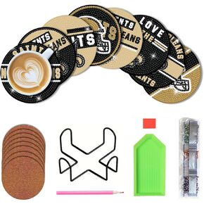 8 PCS Diamond Painting Coaster Kits ، Diy Football Diamond Art Coasters مع حامل لنيو أورليانز للبالغين الماس لوازم الفنون