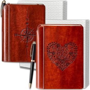 مجموعة هدايا Settini® Compass & Heart Journal - جلد نباتي ، 6 "× 8.5" ، مبطن ، 192 صفحة لكل منهما ، تشمل القلم - مثالية للكتابة والسفر والهدايا
