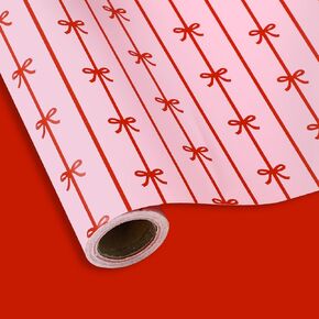 Jarthenaamcs الوردي الوردي Red Bow Paper-Mini Roll- 17 في × 32.8 قدمًا شريطًا مزدوجًا على الوجهين.