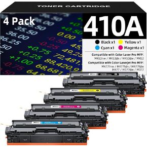410A Toner Cartridges 4 Pack-Replacement for HP 410A HP 410X to use with HP MFP M477fnw Toner, HP Color Laserjet Pro M477fdw Toner, M452dn, M477 M452 Series, CF410A(Black, Cyan, Magenta, Yellow)