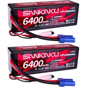 Sankaku 3S 6400mAh Battery Lipo 11.1V 100C Lipos Case مع EC5 Slop for RC Car Truck Truck Tank Models Hobby 2pcs