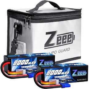 Zeee 14.8V 100C 8000mAh 4S RC Lipo Battery with EC5 Plug 2 Pack Batteries with 1 Pcs Lipo Safe Bag Fireproof Explosionproof Bag for Storage Charging