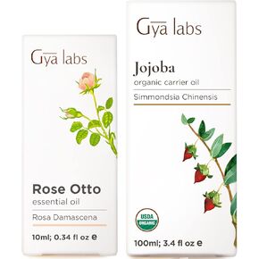 الزيوت الأساسية الوردية لاستخدام الجلد (0.34 Fl Oz) وزيت الجوجوبا للشعر (3.4 Fl Oz) - مجموعة الزيوت العطرية الطبيعية 100 ٪ - GYA Labs
