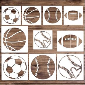 PKQON Sport Stencils لطلاء كرة كرة القدم لكرة القدم كرة السلة للبيسبول القابلة لإعادة الاستخدام القابلة لإعادة الاستخدام على المشاريع الفنية الحرف الخشبية الجدران (الكرة) أبيض