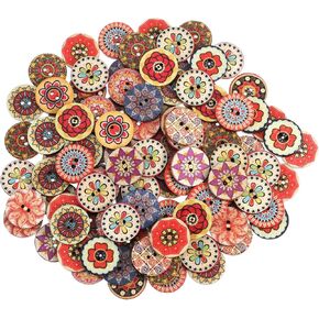 100pcs نمط مختلط الأزرار الخشبية زهرة عتيقة ، 3/4 بوصة 20 ملم الأزرار متنوعة 2 ثقوب خياطة أزرار زهرة عشوائية لخياطة ملابس الملابس الزخارف البديلة