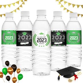 50 Pcs Graduation Labels Stickers Water Bottle Wrapper Labels Decal Water Bottle Stickers Waterproof Graduation 2025 Party Favors, 5 Style(Black, White, Blue, Silver)