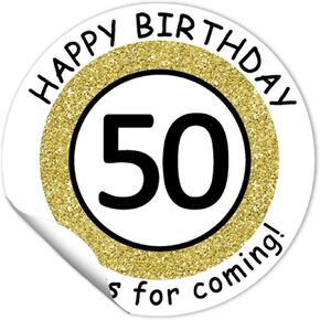 REWIDPARTY 1.5 Inch Round 50th Birthday Stickers（80 Pieces） White Gold Happy 50th Birthday Stickers 50th Birthday Party Favor Stickers Adhesive Party Stickers 50th Birthday Party Decoration Supplies