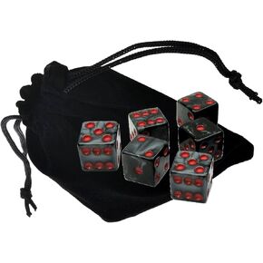 Set of (6) 16mm D6 Dice Marbleized Standard Squared Corners ... Plus Black Velvet Cloth Pouch Bag (Green)