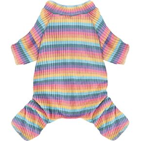 100 ٪ من القطن الكلب الكلب بيجاما onesies ، تصميم مخطط ملون ، والتنفس وملابس الحيوانات الأليفة أربعة أرجل للمتوسطة الصغيرة والكلاب الكبيرة مثل Teacup Chihuahua Yorkie Bulldog Pug (Purple ، Medium)
