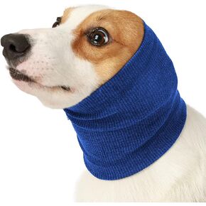 Dog Calming Head Wrap, No Shake Quiet Ears for Dogs Anxiety Relief, Original Ear Covers Pet Calming Hoodie for Thunder, Lightning, Fireworks, Vet Visits, High Stretch Ribbed Fabric, Blue S