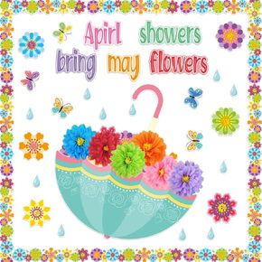 Taobary 96 PCS April Showers Bring May Flower Bulletin Clutouts with Trisse Paper Paper Flower Flower Spring Board -Board Decoration for School Home Game Party Supplies (المظلة)