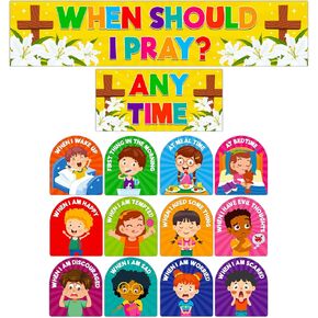 DISJOURNEYAdduster Sunday School Decorations - When Should I Pray Cutouts Back to School Classroom Bulletin Board Decoration Religious Christian Bulletin Board Sets