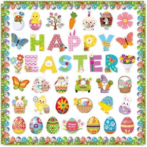 57 Pcs Easter Bulletin Board Decorations Easter Bulletin Board Set Easter Egg Bunny Gnome Paper Cutouts Bunny Chick Spring Cutouts Bulletin Board Easter Classroom Decoration Easter Party Supplies