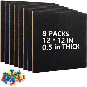 8 Pack Cork Board Bulletin Board 12x12 Inch ، لوحات نشرة ذاتية اللصق مع 60 دبابيس دفع صغيرة ، 1/2 بوصة من لوحات الفلين السميكة للجدران ، المكتب ، المدرسة
