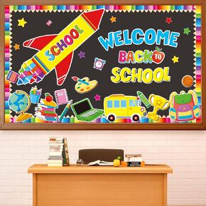 Welcome Back to School Bulletin Board Decorations Crayon Rocket Classroom Bulletin Board Border Set Colorful Rocket Classroom Paper Cutouts for Teacher Preschool Elementary Home Wall Decor