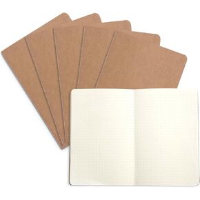 Blue Summit Supplies Travel Journals, Bulk 6 Pack Journal Set with Dotted Grid Paper, Lightweight Journal with Kraft Paper Covers, 8.25" x 5.5" (21cm x 14cm), 60 Pages, Set of 6