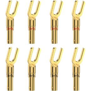 Tertullus 8 PCS SPEADE SPADE CONNERSS 24K قفل المسمار مطلي بالذهب Y GOLD Y ، موصل الأشياء بأسمائها لأسلاك السماعة ، مسرح منزلي DIY ، مستقبل الصوت/الفيديو وما إلى ذلك