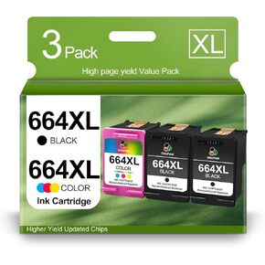 664XL Ink Cartridge Black and Color Combo Pack Replacement for HP 664 664XL Black/Color Ink Cartridge for DeskJet Ink Advantage 2135 1115 2675 3635 3775 (2 Black, 1 Color, 3 Packs)