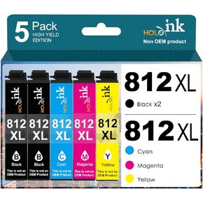 HOINKLO 812xl Ink Cartridge Combo Pack Remanufactured Replacement for 812XL Ink Cartridges with WF-7840 WF-7820 WF-7310 EC-C7000 Printer (2 Black, Cyan, Yellow, Magenta)