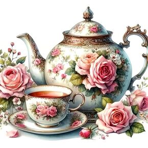 Jfyhab Tea Diamond Painting kits-teapot مجموعات الطلاء الماس للبالغين ، 5D DIY Full Drill Flower Rose Diamond Art for Home Wall Decord 12x12inch