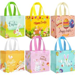 Easter Egg Hunt Bags, 6Pcs Easter Bags with Handles, Egg Bunny Chick Design Reusable Non-Woven Easter Bags for Gifts Wrapping, Party Supplies, Easter Basket Container