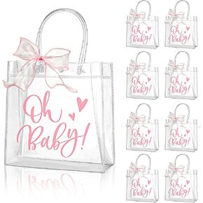 Wesnoy 24 Pack Baby Shower Favors Bass with Handle Basy Basy Baby Dusty PVC Pass with 2 Rolls Pink Ribbon for Gender Gender Girls Party Party Gift ، 8 × 8 × 3.15 بوصة