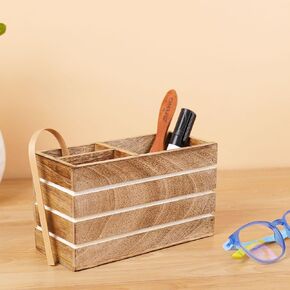 Hashcart Wood Pen Holder for Desk, Makeup Brushes Holder, Pencil Holders, Pen Cup - Multi Purpose Use Pot Desk Organizer - 3 Compartment Caddy for Home and Office