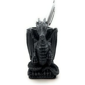 Rustix Medieval Dragon Pen حامل - ديكور القوطية الخيال | منظم مكتب فريد للبالغين | Dragon Faturine Office Office ملحق | حامل قرطاسية التنين على غرار بيوتر