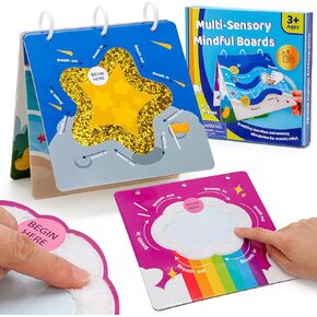 Multi-Sensory Mindful Maze Boards, Textured Sensory Calming Toys for Kid, Finger Path Breathing Board, Calming Corner Items Social Emotional Learning, Mindful Sensory Cardboard Box for Kid 3+