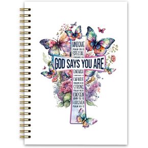 يقول الله أنك دفتر حلزوني جميل ، دفتر Butterfly Notebook Christian Journal ، Gifts Christian for Women ، أجهزة الكمبيوتر المحمولة للكتاب المقدس لأخذ الملاحظات ، محكم الكلية في دفتر الحلزوني 5.5 × 8.3
